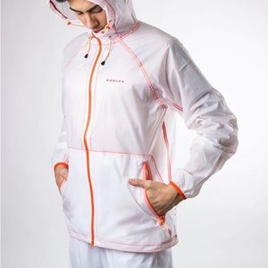 NWT Oakley Translucent Skyline Shell Jacket Men‎ White Orange Trim Hooded Size S